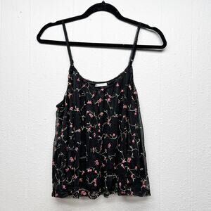 Colza Dark Floral Embroidered Mesh Tank Top Womens Small Fairy Grunge Boho Y2K